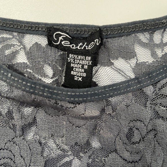 Y2K‎ Womens Lace Mesh Top Shirt Gray Floral Stretchy Fairy Whimsigoth LG - Picture 3 of 5